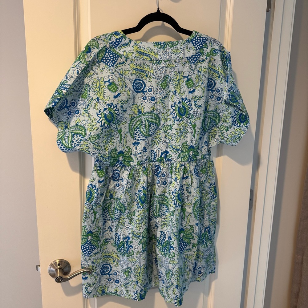 Roller Rabbit Blue and Green Print Caftan Cover Up Mink Dress | M - Picture 5 of 6